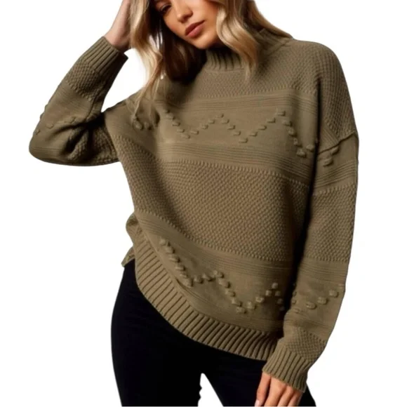 NWOT Pink Clover x Stitch Fix Gabriel Mockneck Textured Cotton Blend Sweater - Picture 1 of 6